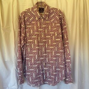 Lucky Brand Men's Geometric Western Snap- Shirt in brown, cream & purple. Size L